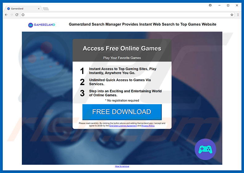 Website usado a promover o sequestrador de navegador GamerzLand
