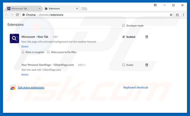 Removendo as extensões relacionadas a search.microcosmtab.com do Google Chrome