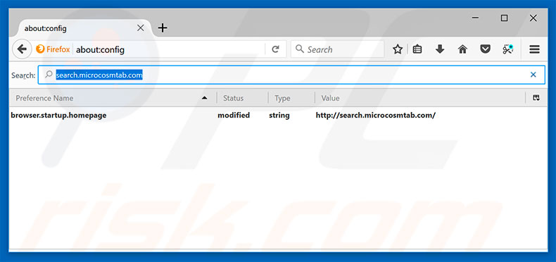 Removendo a página inicial search.microcosmtab.com e motor de pesquisa padrão do Mozilla Firefox