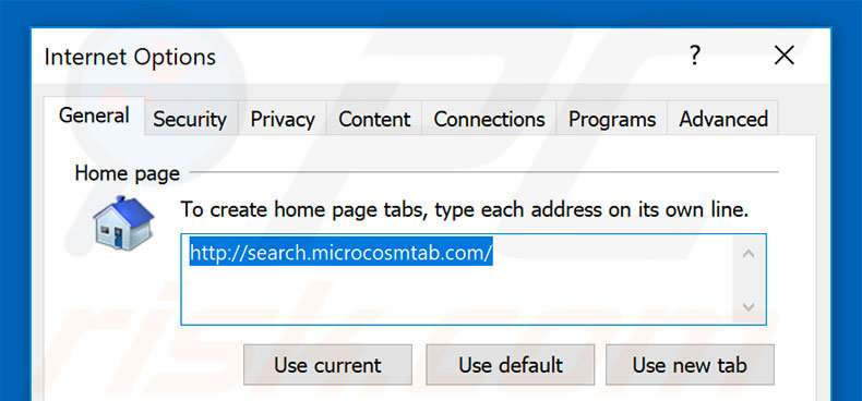 Removendo a página inicial search.microcosmtab.com do Internet Explorer