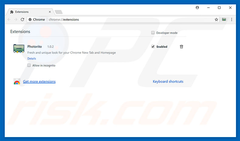 Removendo as extensões relacionadas a photorito.me do Google Chrome