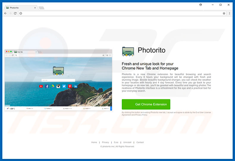 Website usado para promover o sequestrador de navegador Photorito
