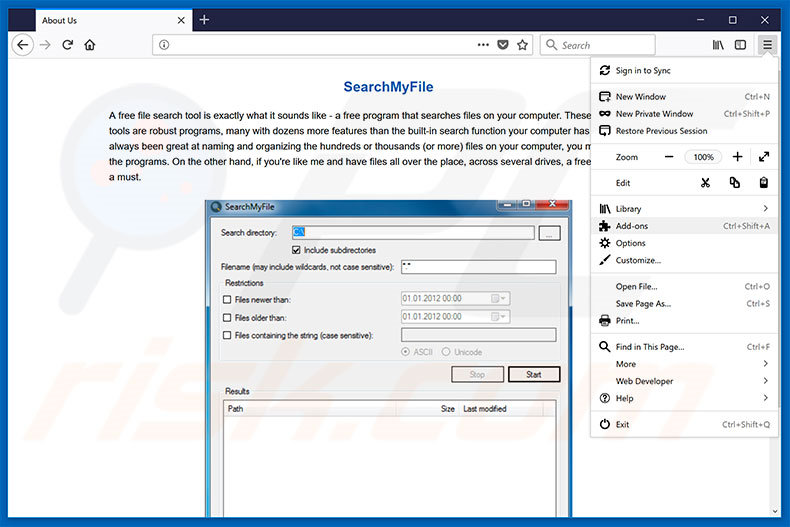 Removendo os anúncios SearchMyFile do Mozilla Firefox passo 1