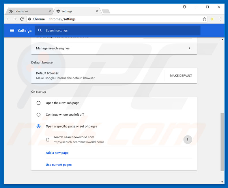 Removendo searchnewworld.com da página inicial do Google Chrome