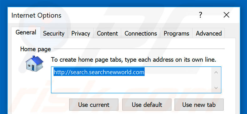 Removendo searchnewworld.com da página inicial do Internet Explorer
