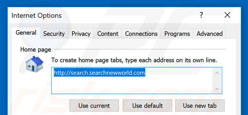 Removendo searchnewworld.com da página inicial do Internet Explorer