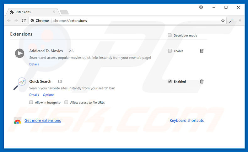 Removendo as extensões relacionadas a search.searchquicks.com do Google Chrome