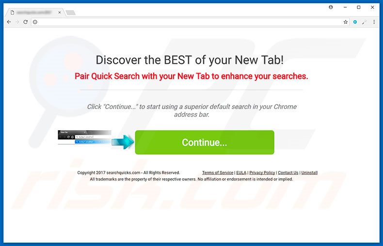 O website usado para promover o sequestrador de navegador Quick Search