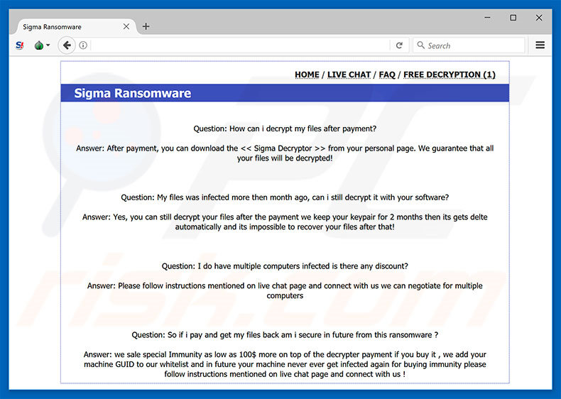 Ransomware SIGMA Perguntas frequentes FAQ