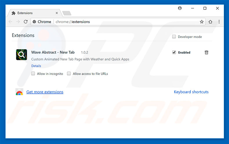 Remoção de extensões do Google Chrome relacionadas com o wave-abstract.com