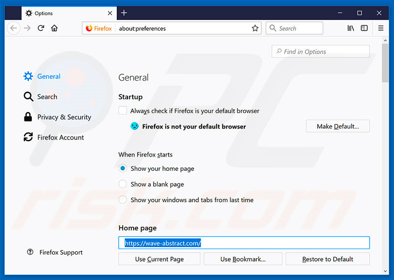 Removendo o wave-abstract.com da página inicial do Mozilla Firefox