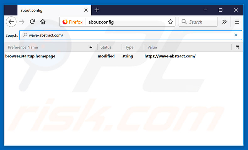 Remoção do wave-abstract.com do motor de pesquisa padrão do Mozilla Firefox