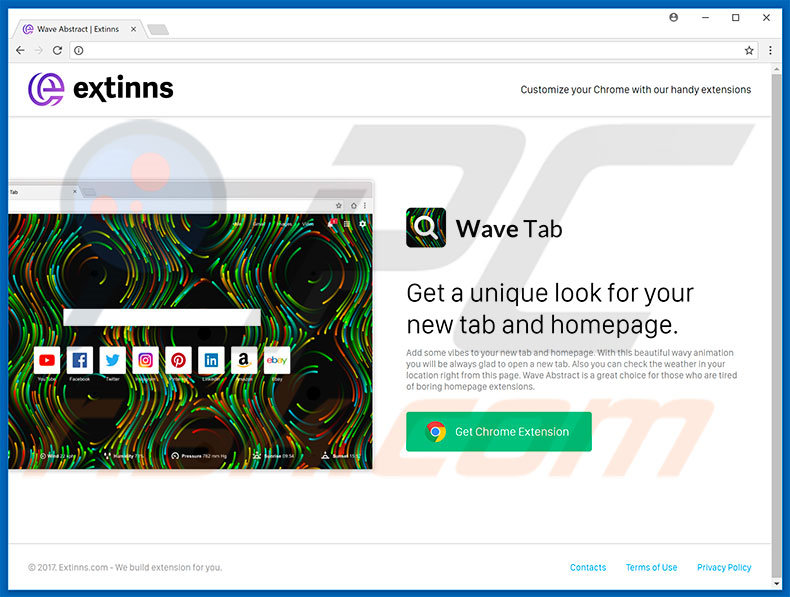 Website utilizado para promover o sequestrador de navegador Wave Abstract