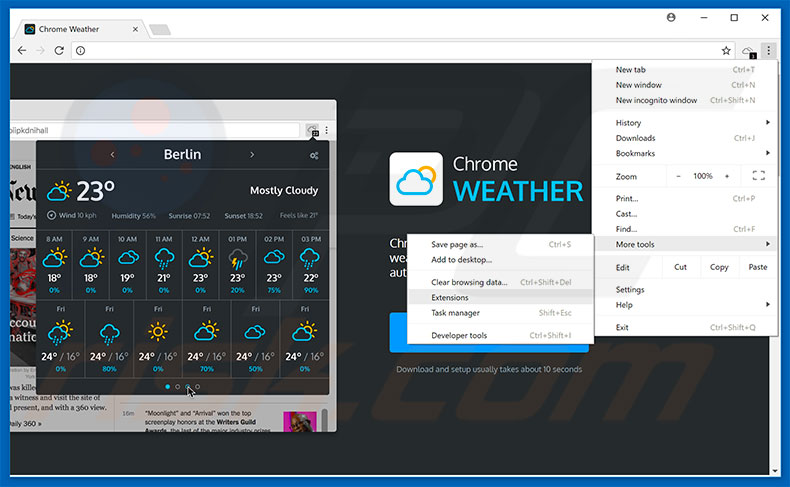 Removendo os anúncios Weather For Chrome do Google Chrome passo 1