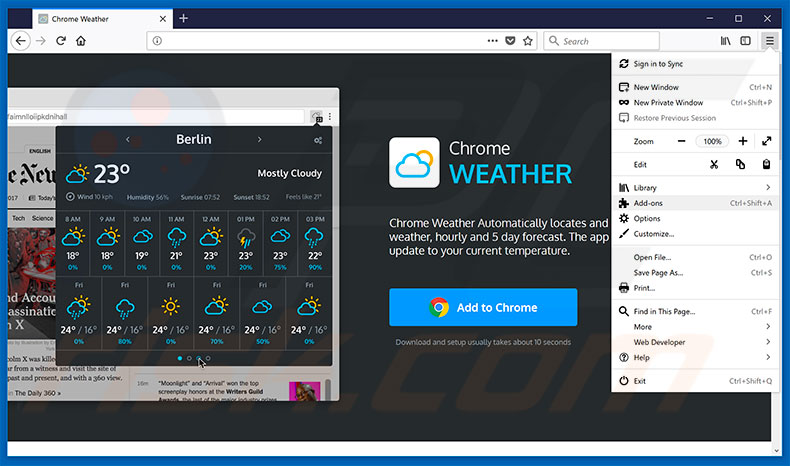 Removendo os anúncios Weather For Chrome do Mozilla Firefox passo 1