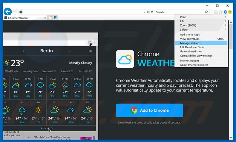 Removendo os anúncios Weather For Chrome do Internet Explorer passo 1