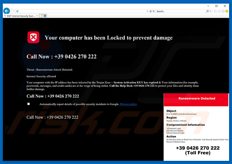 adware Your Computer Has Been Locked To Prevent Damage