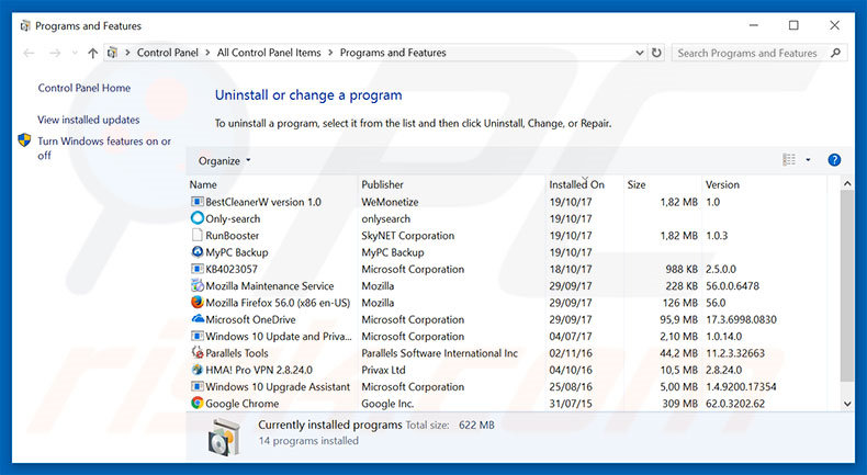 desinstalar o adware Your Computer Has Been Locked To Prevent Damage via Painel de Controlo