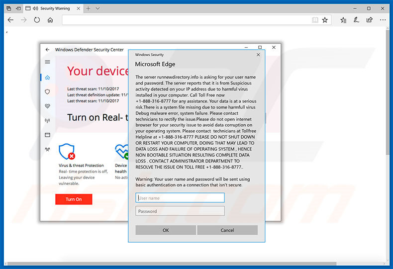 O segundo popup da fraude Your Device Is Under Threat