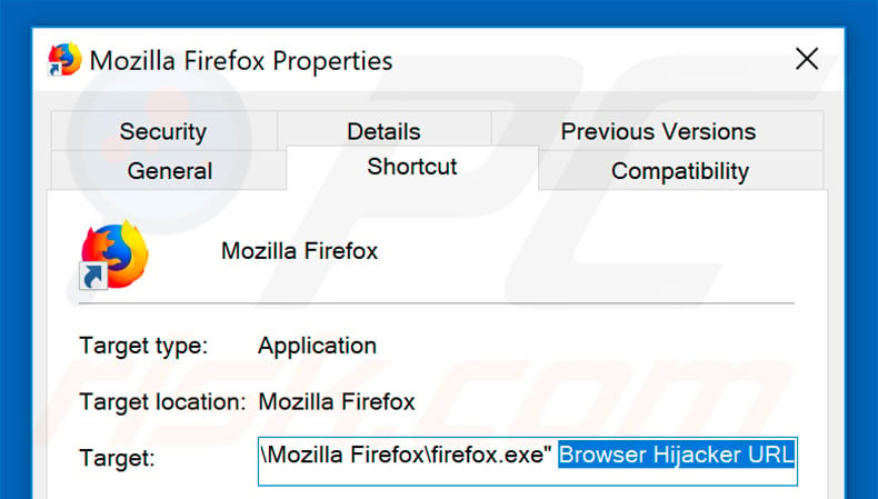 Removendo o sequestrador de navegador do atalho do Mozilla Firefox passo 2