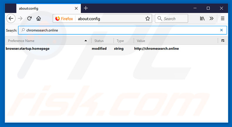 Removendo a página inicial chromesearch.online e motor de pesquisa padrão do Mozilla Firefox