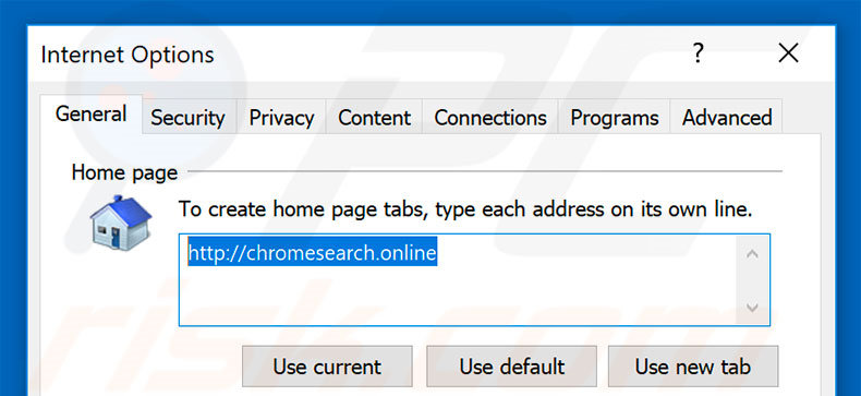 Removendo a página inicial chromesearch.online do Internet Explorer