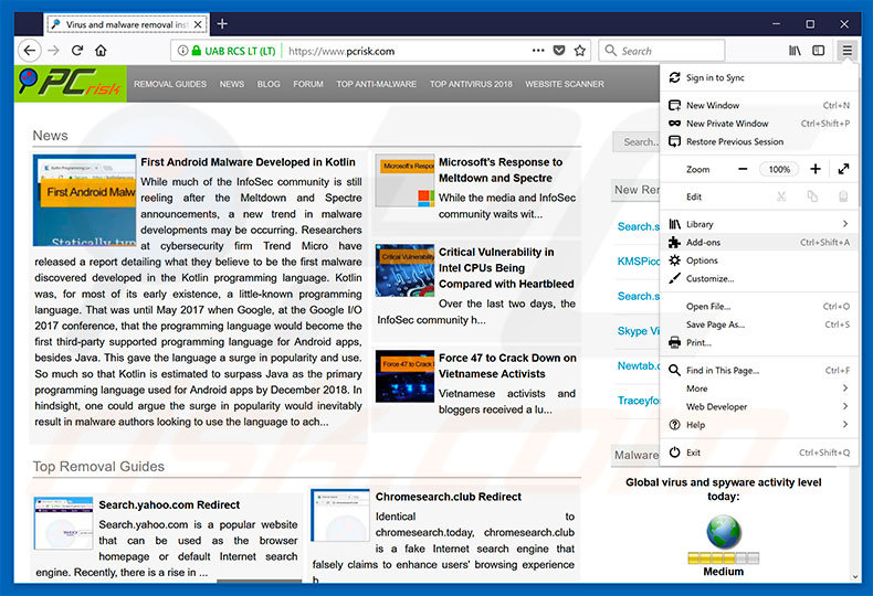 Removendo os anúncios CloudFront do Mozilla Firefox passo 1