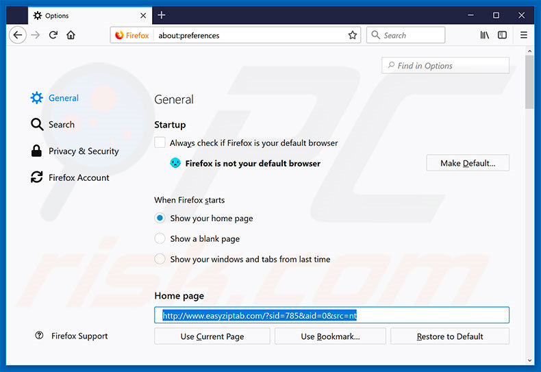 Removendo EazyZip.com da página inicial do Mozilla Firefox