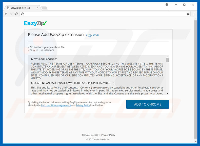 Site usado para promover o sequestrador de navegador EazyZip
