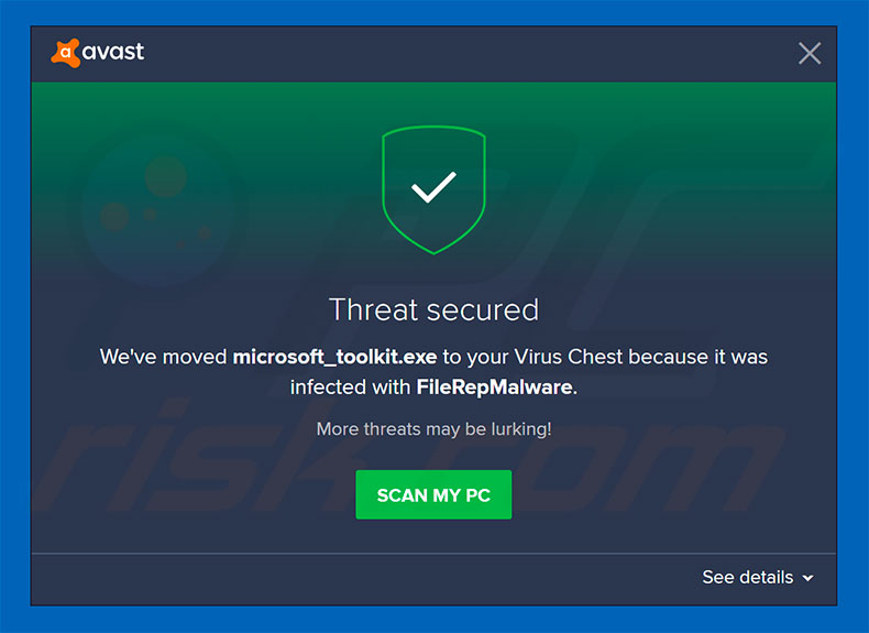 FileRepMalware removido pelo antivírus Avast