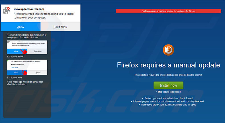 Vista do ecrã Firefox Requires A Manual Update