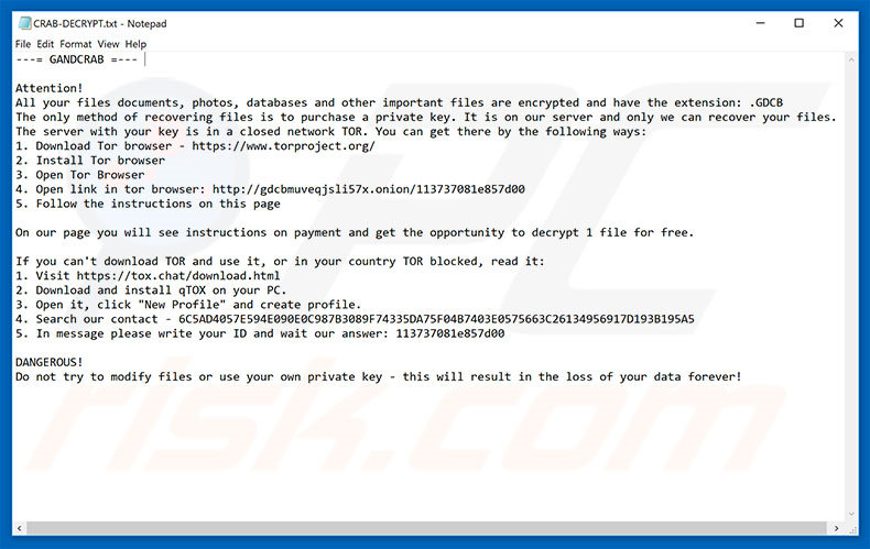 Instruções de desencriptação de GANDCRAB 2