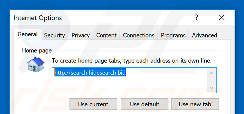 Removendo search.hidesearch.bid da página inicial do Internet Explorer