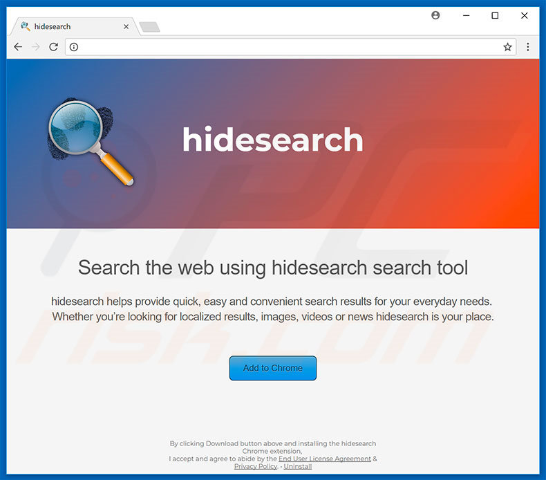 Website utilizado para promover o sequestrador do navegador hidesearch