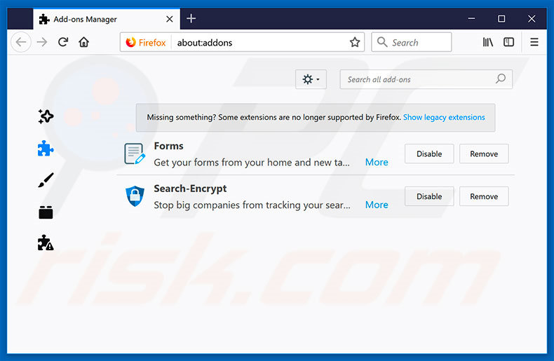 Removendo as extensões relacionadas a search.iezbrowsing.com do Mozilla Firefox