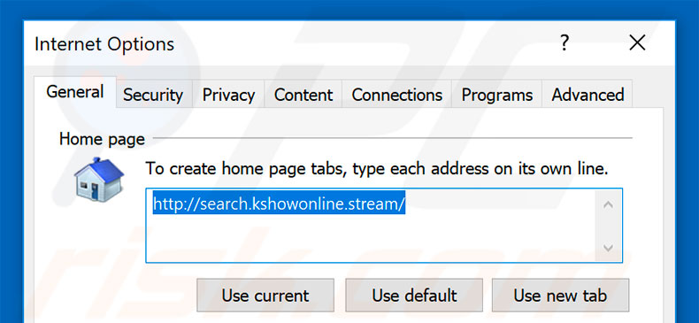 Removendo a página inicial search.kshowonline.stream do Internet Explorer