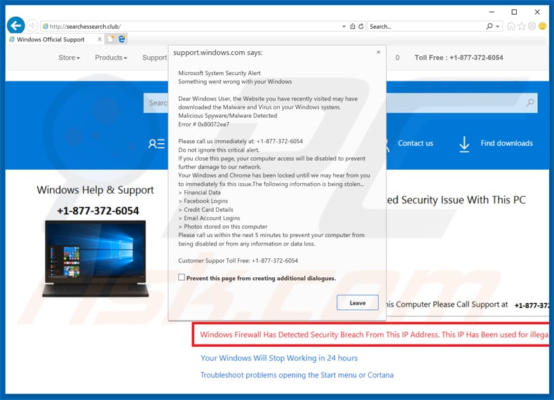 variante da fraude microsoft system security alert 2