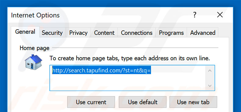 Removendo a página inicial search.tapufind.com do Internet Explorer