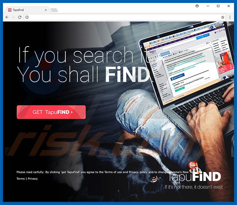 Website usado a promover o sequestrador de navegador Tapufind