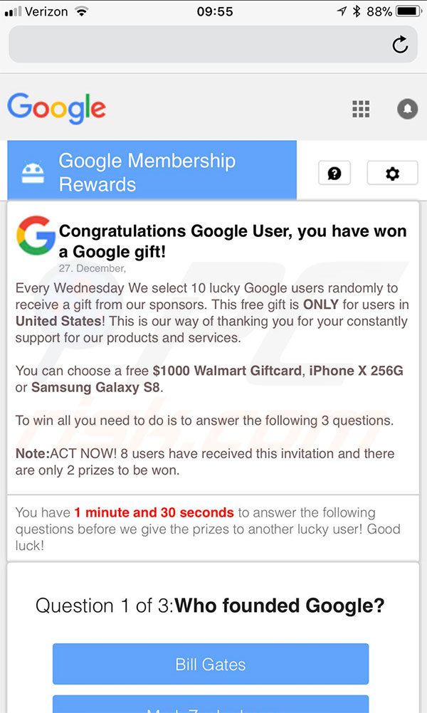 Versão móvel You Have Won A Google Gift