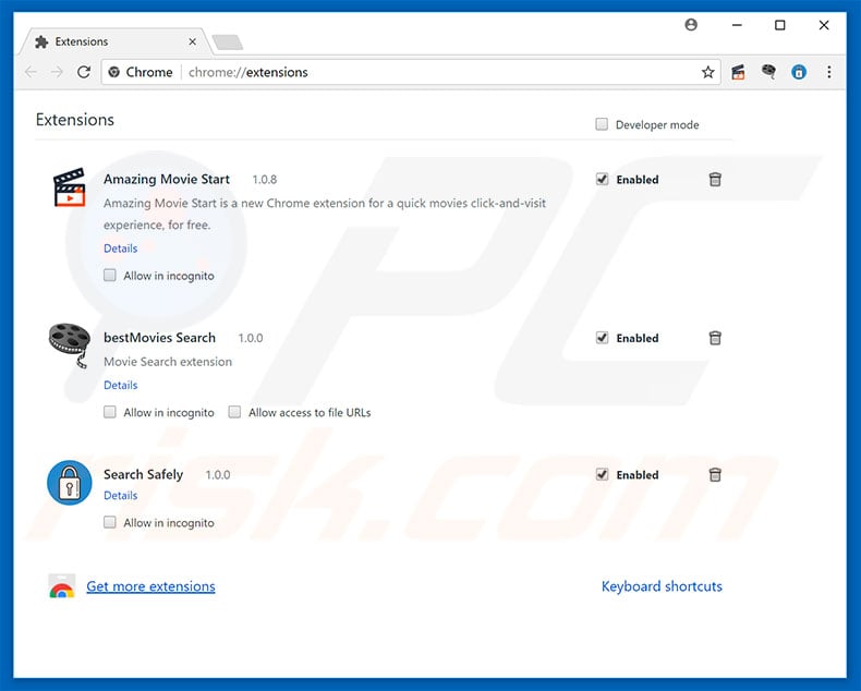 Removendo as extensões fraudulentas do Google Chrome passo 2