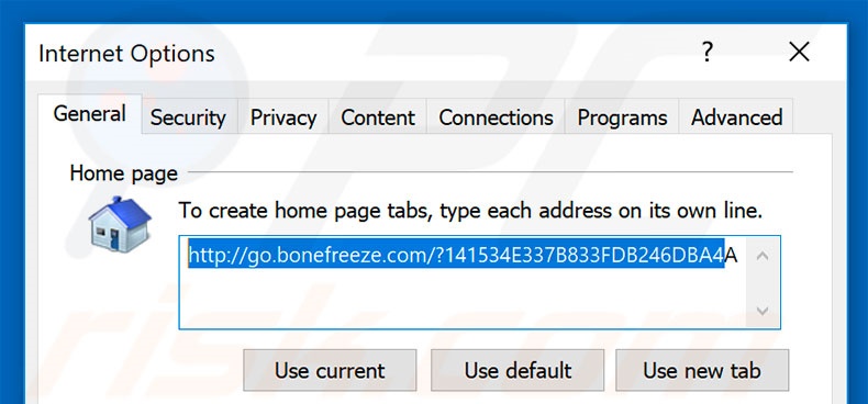 Removendo a página inicial go.bonefreeze.com do Internet Explorer