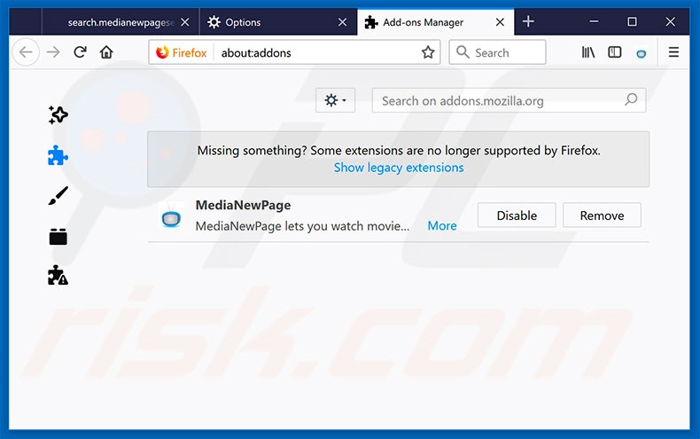 Removendo as extensões relacionadas a go.mennythanks.com do Mozilla Firefox