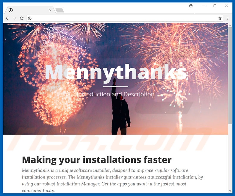 Website usado para promover o sequestrador de navegador Mennythanks