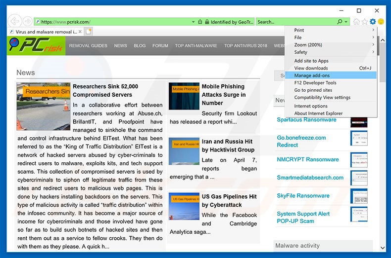 Removendo as extensões fraudulentas do Internet Explorer passo 1