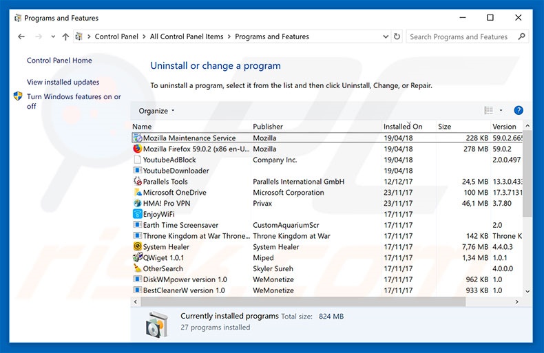 Desinstalar o adware Google Chrome Critical ERROR através do Painel de Controlo