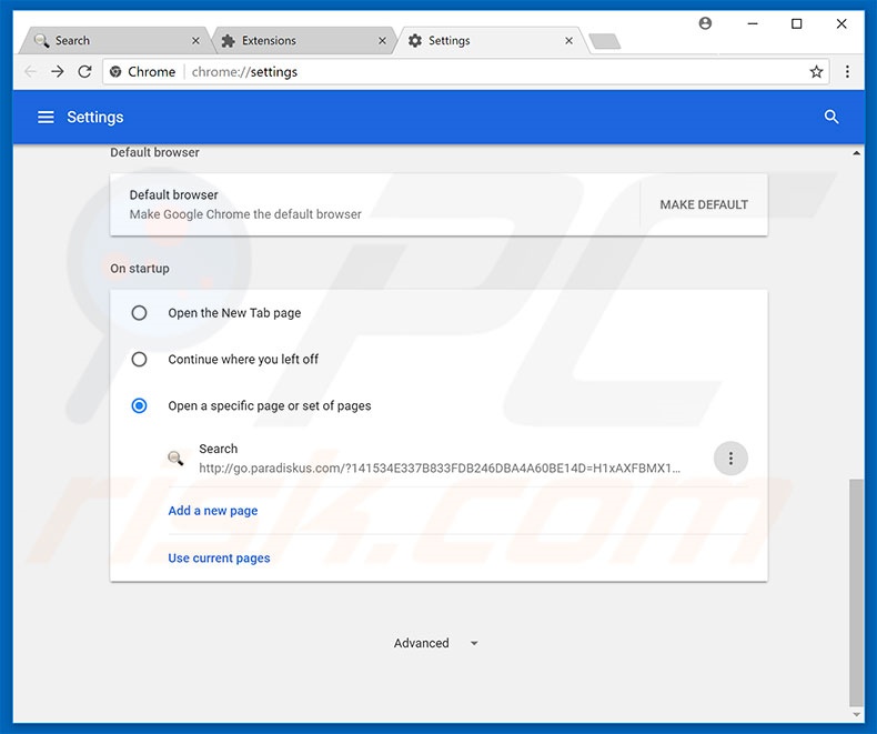 Removendo go.paradiskus.com da página inicial do Google Chrome