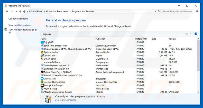Desinstalar o adware Your System Is Heavily Damaged By (4) Virus via Painel de Controlo
