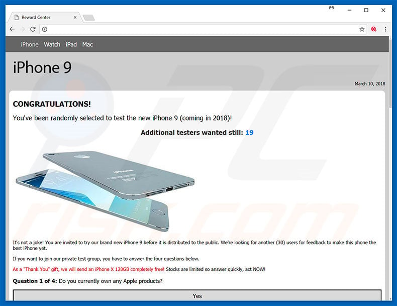 Adware You've Been Selected To Test iPhone 9