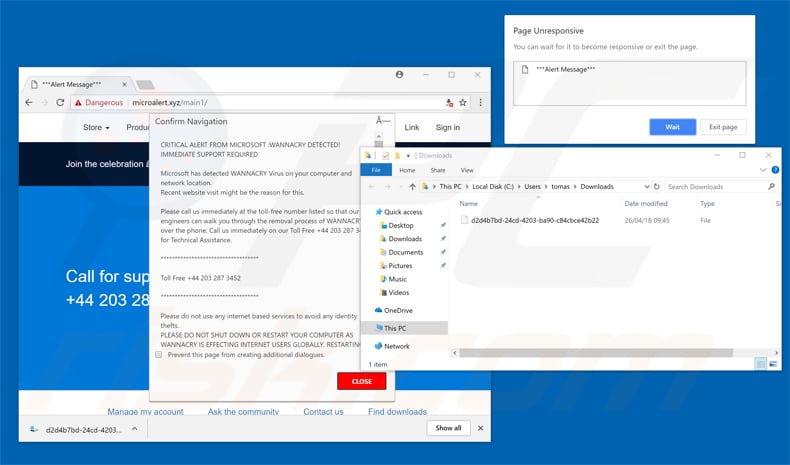 wannacry detected pop-up da fraude descarregamento de ficheiros